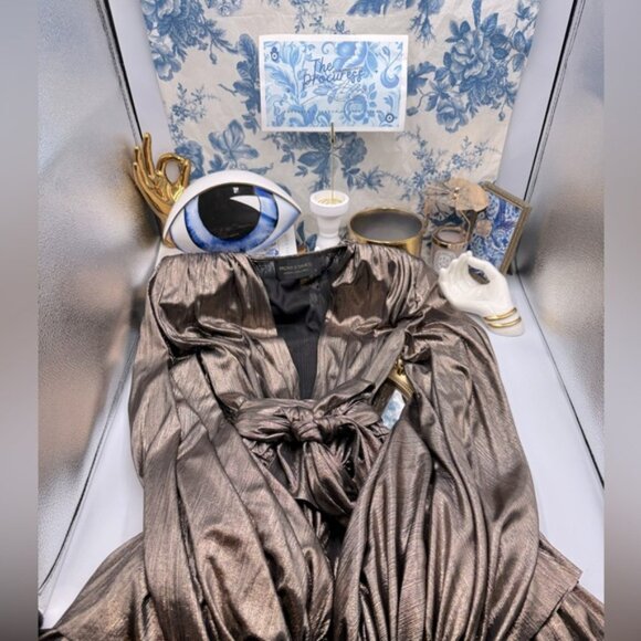 🆕 BRONX & BANCO 🧿 NWOT Bellerose Ruffled Mini Dress, Metallic - Sz M / US 6 - Picture 2 of 15